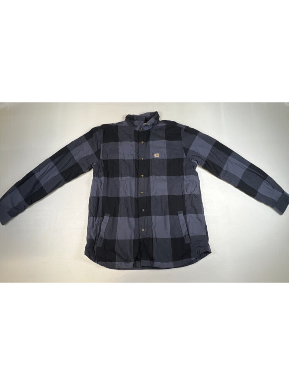 Carhartt Men L Regular Blue Black Plaid Fleece Lined Flannel Button Down Shirt